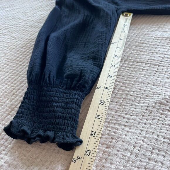 Gauze Long Sleeve Top Women Small Black Cotton Soft Lagenlook Minimalist Classic - Picture 10 of 10